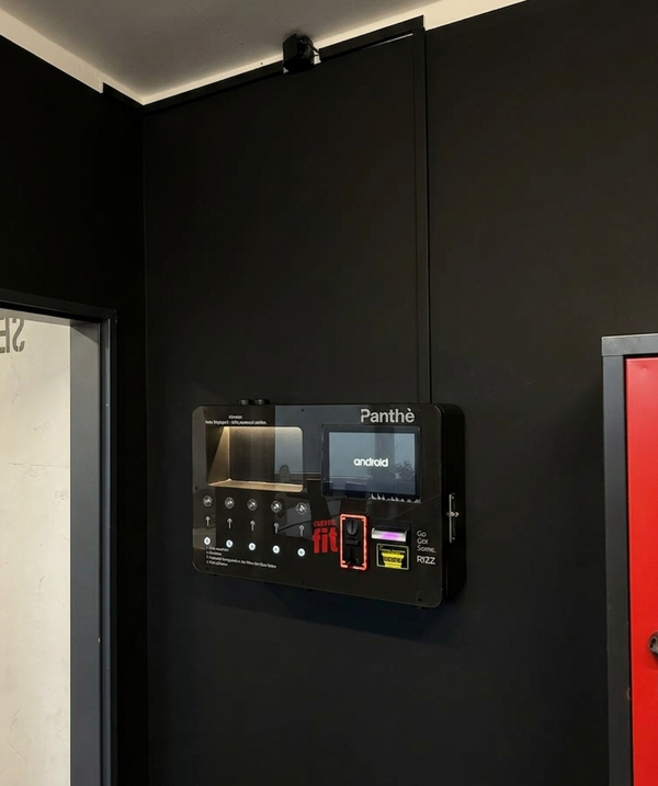 Luxury black Panthe perfume vending machine with touchscreen payment system and premium LED design